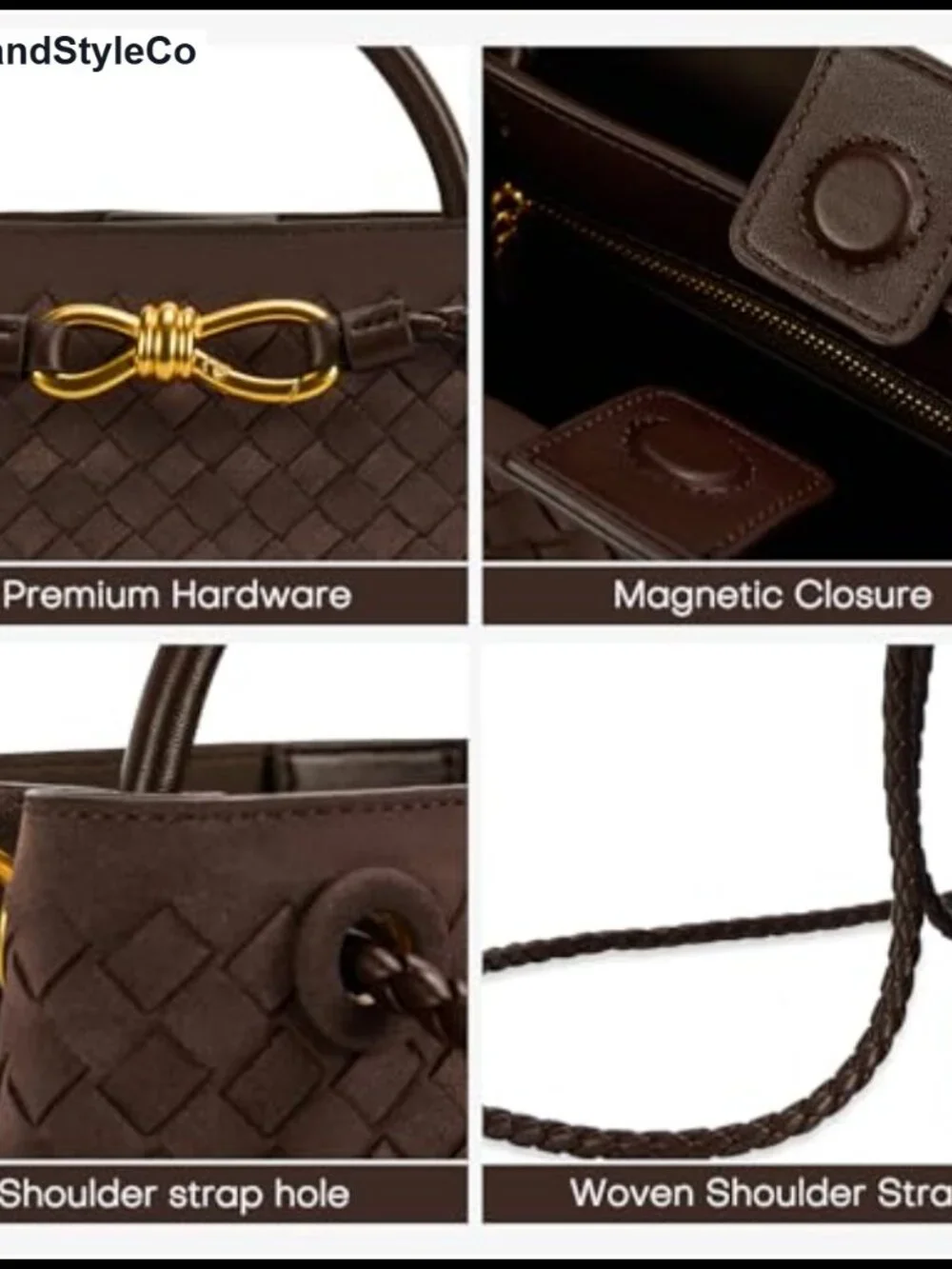 Woven Leather Tote Bag Women Top Handle Shoulder Handbag 2 Compartments